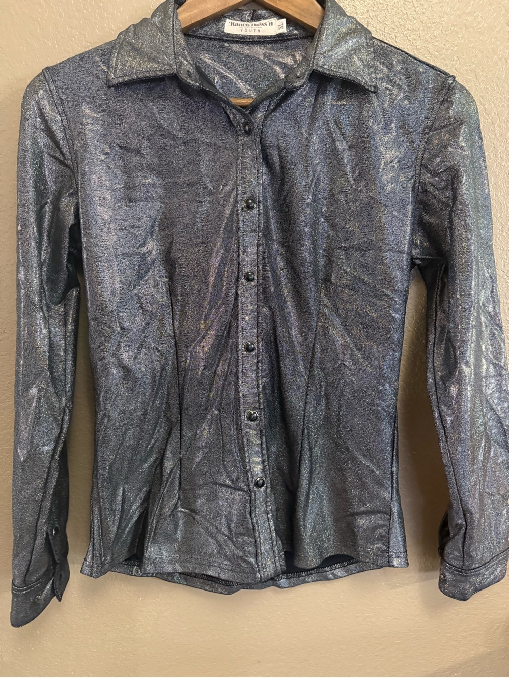 Hanes Boys' Metallic Navy Button-Down Shirt